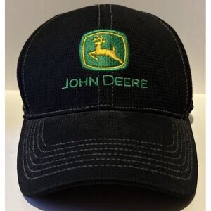 John Deere Black Green Yellow Logo Fitted Hat Cap One‎ Size Fits All JD37